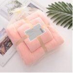 Set Handuk Mandi Badan Wajah 2 in 1 Motif Beruang Lucu Lembut Kado Gift - Pink