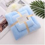 Set Handuk Mandi Badan Wajah 2 in 1 Motif Beruang Lucu Lembut Kado Gift - Biru