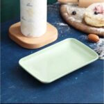 Wheat Straw Piring Saji Persegi Panjang Anti Lengket Warna Warni Simple - Pink - Image 8