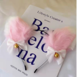 Bando Cosplay Bulu Bentuk Telinga Kucing Lonceng Pita Lucu Aesthetic - Pink - Image 7