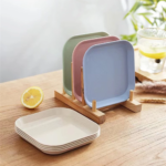 Piring Saji Snack Jerami Persegi Square Wheat Straw Anti Slip 13x13x2cm - Hijau - Image 2