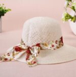 Topi Pantai Wanita Anti UV Motif Bunga Pita Polkadot Bisa Dilipat - CREAM - Image 3