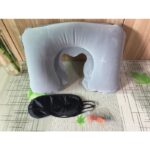 Bantal Leher Angin Pompa Otomatis PVC Kain Neck Pillow U Shaped - Bantal Hitam - Image 8