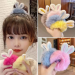 Ikat Rambut Anak Perempuan Telinga Kelinci Rabbit Bulu Halus Aesthetic - Putih - Image 5