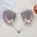 Bando Cosplay Bulu Bentuk Telinga Kucing Lonceng Pita Lucu Aesthetic - Abu - Image 7