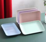 Wheat Straw Piring Saji Persegi Panjang Anti Lengket Warna Warni Simple - Pink - Image 2