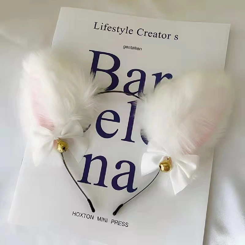 TW1afFQCHOrUfVorHAPXz7sCBEsh6PcPKDvhsxlr Bando Cosplay Bulu Bentuk Telinga Kucing Lonceng Pita Lucu Aesthetic - Putih - Image 1