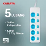Stop Kontak Gepeng Kabel Saklar 3 4 5 Lubang 1 sampai 5 Meter SNI - 5 Lubang 1.5 Meter