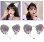 Bando Cosplay Bulu Bentuk Telinga Kucing Lonceng Pita Lucu Aesthetic - Abu - Image 2