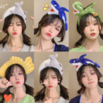 Bando Boneka Lucu Motif Binatang Korean Style Fluffy Hairband Karakter - Hiu - Image 3