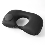 Bantal Leher Angin Pompa Otomatis PVC Kain Neck Pillow U Shaped - Bantal Hitam