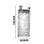 Tumbler Botol Minum Kaca Motif Kristal Aesthetic Tutup Beruang Sedotan - Putih - Image 8