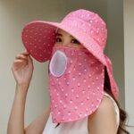 Topi Musim Panas Wanita Anti Sinar Matahari dengan Cadar Penutup Wajah - Abu Ungu - Image 3