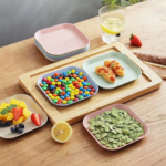 Piring Saji Snack Jerami Persegi Square Wheat Straw Anti Slip 13x13x2cm - Hijau - Image 5