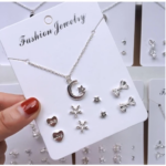 Kalung Anting Set Aksesoris Fashion Wanita Korea Cantik Kekinian - Bulan Bintang - Image 7