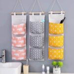 Storage Bag Gantung Kain Kanvas Organizer Storage 3 Sekat Korea - Hijau Flamingo - Image 6