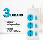 Stop Kontak Gepeng Kabel Saklar 3 4 5 Lubang 1 sampai 5 Meter SNI - 3 Lubang 3 Meter - Image 3