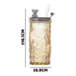 Tumbler Botol Minum Kaca Motif Kristal Aesthetic Tutup Beruang Sedotan - Orange - Image 9