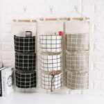 Storage Bag Gantung Kain Kanvas Organizer Storage 3 Sekat Korea - Hijau Flamingo - Image 8