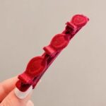 Jepit Rambut Velvet Mawar Cantik Aksesoris Elegan Untuk Wanita - Merah - Image 8