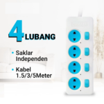 Stop Kontak Gepeng Kabel Saklar 3 4 5 Lubang 1 sampai 5 Meter SNI - 4 Lubang 5 Meter - Image 3