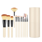 Set Alat Rias Wajah Kuas 12 In 1 Tabung Make Up Tools Brush Isi 12 Pcs - Cream