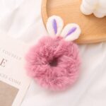 Ikat Rambut Anak Perempuan Telinga Kelinci Rabbit Bulu Halus Aesthetic - Pink