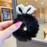 Ikat Rambut Anak Perempuan Telinga Kelinci Rabbit Bulu Halus Aesthetic - Hitam