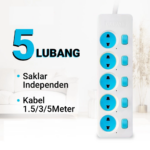 Stop Kontak Gepeng Kabel Saklar 3 4 5 Lubang 1 sampai 5 Meter SNI - 5 Lubang 1.5 Meter - Image 3