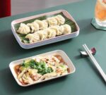 Wheat Straw Piring Saji Persegi Panjang Anti Lengket Warna Warni Simple - Pink - Image 4