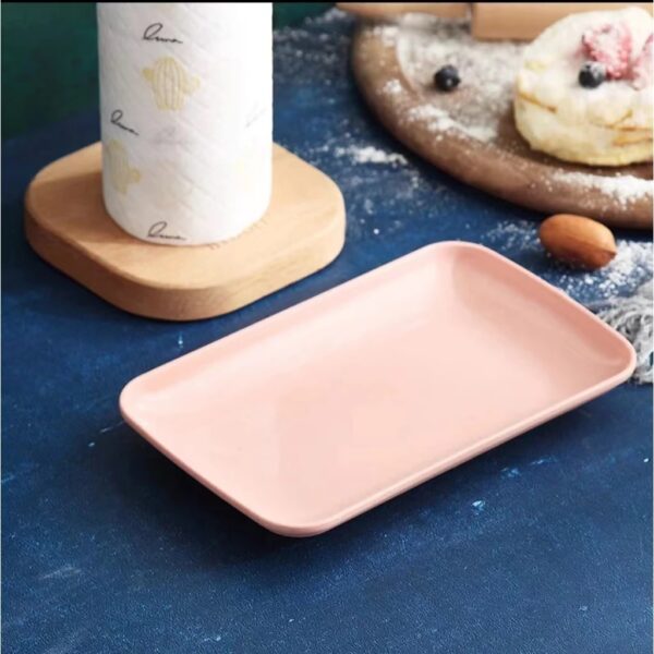 Wheat Straw Piring Saji Persegi Panjang Anti Lengket Warna Warni Simple - Pink