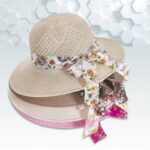 Topi Pantai Wanita Anti UV Motif Bunga Pita Polkadot Bisa Dilipat - CREAM - Image 5