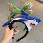 Bando Boneka Lucu Motif Binatang Korean Style Fluffy Hairband Karakter - Dino Hijau - Image 5