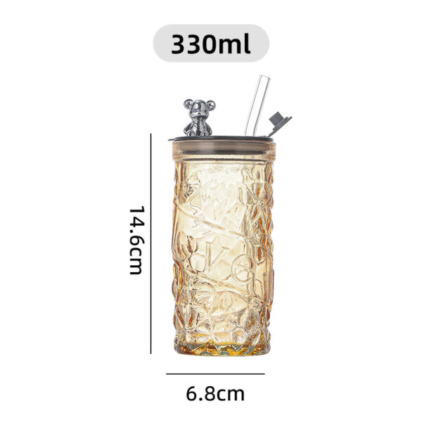 Tumbler Botol Minum Kaca Motif Kristal Aesthetic Tutup Beruang Sedotan - Orange