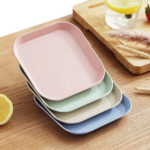 Piring Saji Snack Jerami Persegi Square Wheat Straw Anti Slip 13x13x2cm - Hijau - Image 3