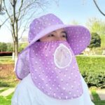 Topi Musim Panas Wanita Anti Sinar Matahari dengan Cadar Penutup Wajah - Abu Ungu - Image 8