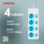 Stop Kontak Gepeng Kabel Saklar 3 4 5 Lubang 1 sampai 5 Meter SNI - 4 Lubang 5 Meter