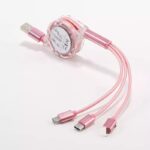 Kabel Roll 3 in 1 Tarik 2.4A Otomatis Fast Charging - Pink - Image 7