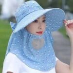 Topi Musim Panas Wanita Anti Sinar Matahari dengan Cadar Penutup Wajah - Pink Muda - Image 4