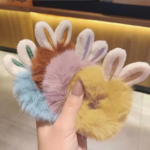 Ikat Rambut Anak Perempuan Telinga Kelinci Rabbit Bulu Halus Aesthetic - Pink - Image 3