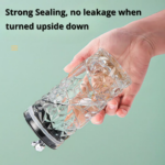 Tumbler Botol Minum Kaca Motif Kristal Aesthetic Tutup Beruang Sedotan - Orange - Image 5