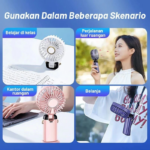 Kipas Angin Lipat LED Display Portable Mini Handheld 5 Speed Level Type C - Hijau - Image 2