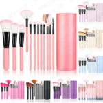 Set Alat Rias Wajah Kuas Isi 12 In 1 Tabung Make Up Tools Brush - Pink - Image 3